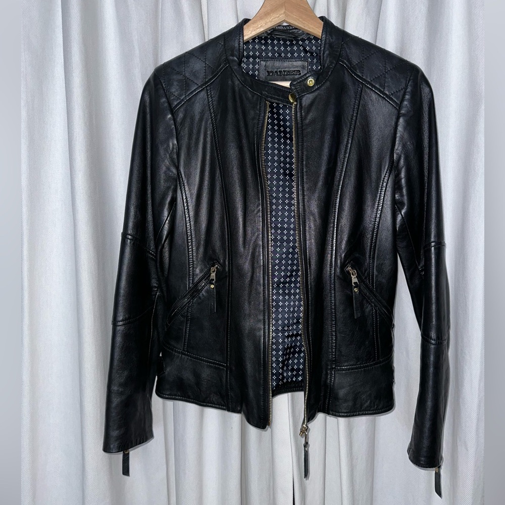 NWOT Danier Black Genuine Leather Moto Jacket, Size XS